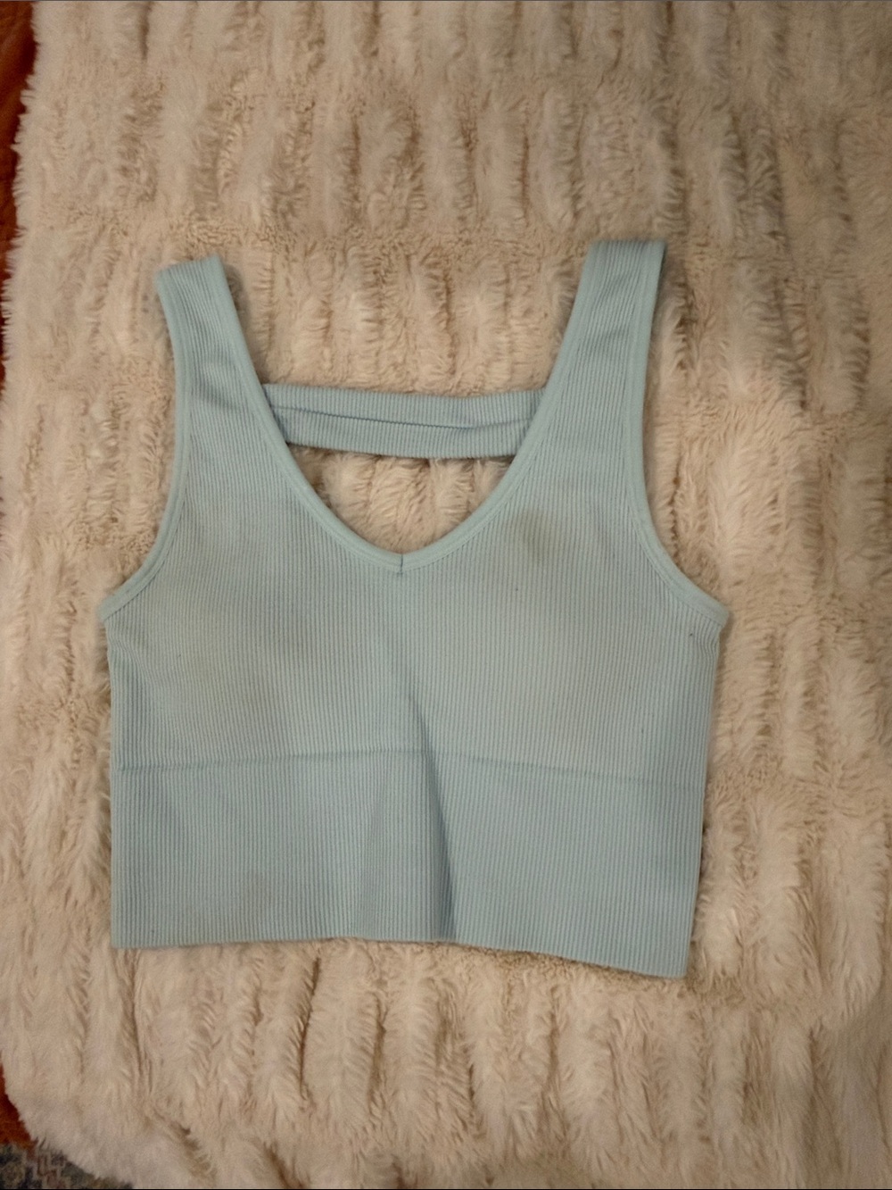 Ribbed V-Neck Crop Tank Top - Light Blue